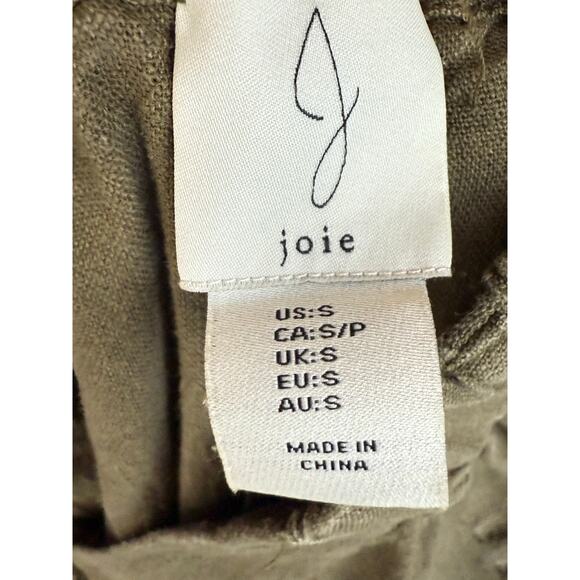 Joie Linen Blend Pants Women S Olive Green Wide Leg Cropped Beachy Coastal - Picture 8 of 9